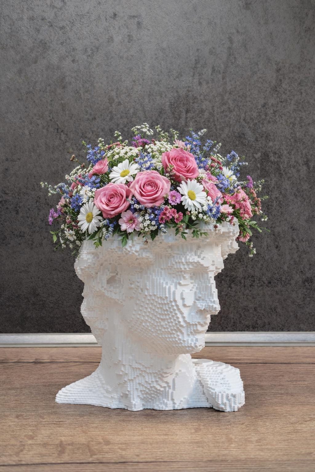 CollectiCraft Pixel David Vase, Modern Classical Sculpture Vase, Artistic Statue Flower Vase Decor - LV3DPrinting