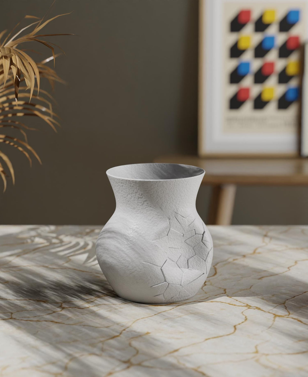 CollectiCraft Shattered Pottery Vase, Minimalist Cracked Texture Vase, Sculptural Kintsugi Inspired Home Decor - LV3DPrinting