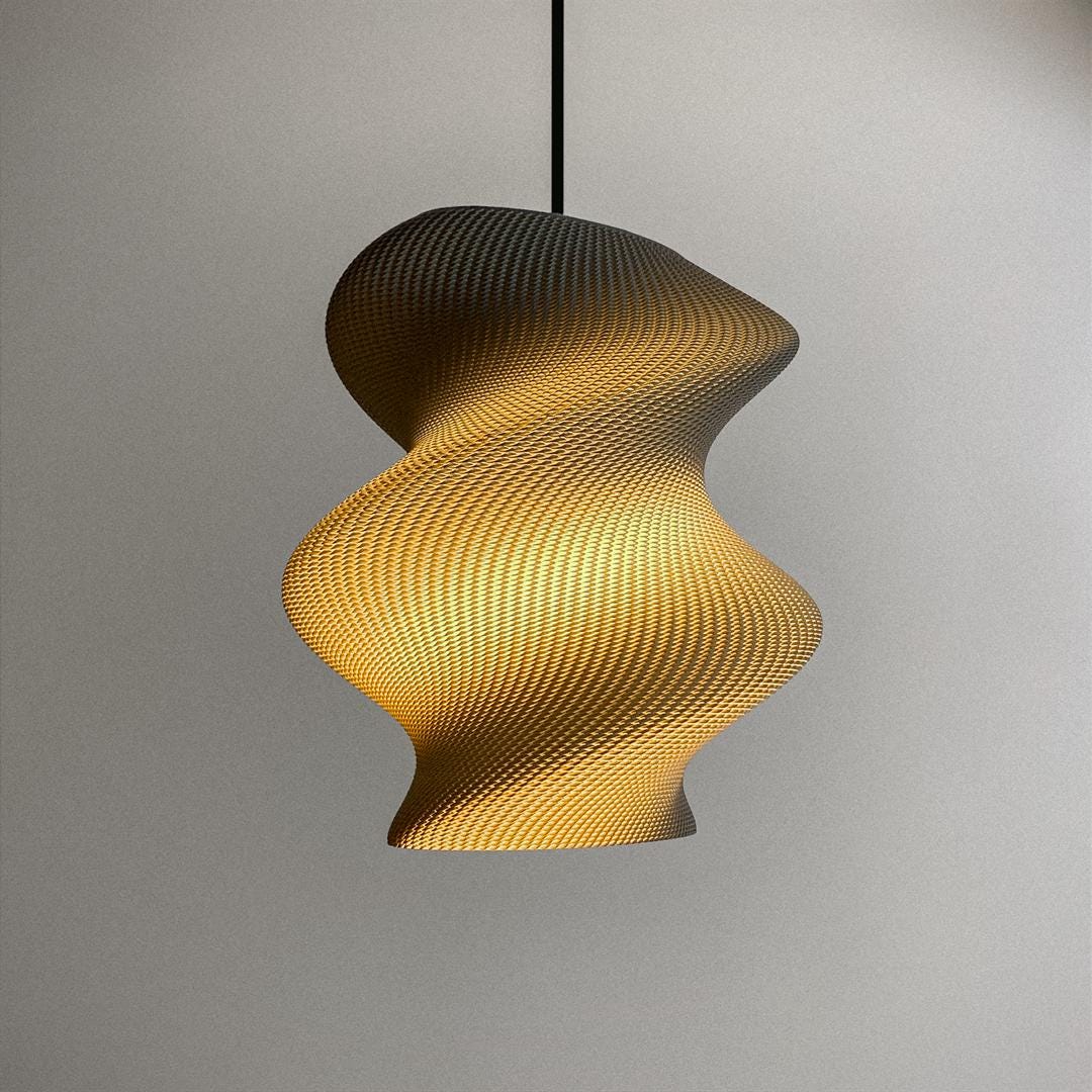 Lunfardo Victoria RippleMesh Pendant Lamp Shade | Twisted Ellipse Lighting | Modern 3D Printed Ceiling Light | Geometric Home Decor - LV3DPrinting