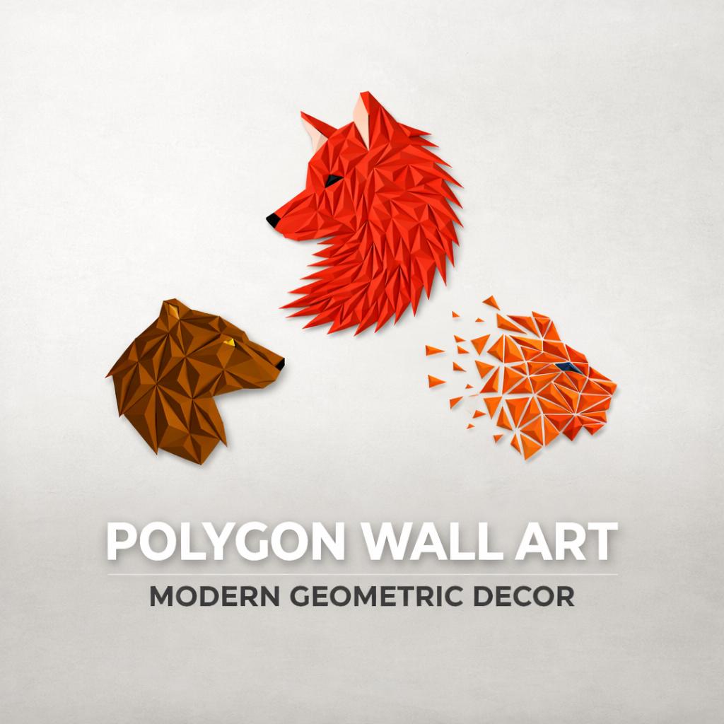 DGEMILY Polygon Wall Art, Geometric Low Poly Wall Decor, 3D Printed Wall Sculpture, Modern Animal & Abstract Wall Art