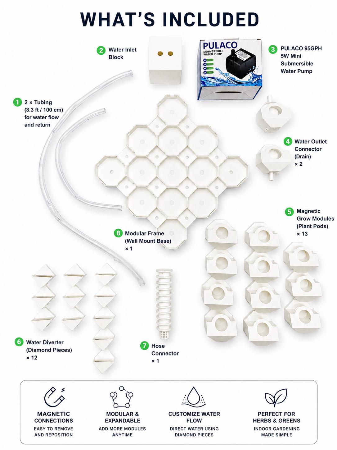 LV 3D Modular Wall Mounted Hydroponic System | Expandable Indoor Herb Garden | Magnetic Vertical Planter Kit