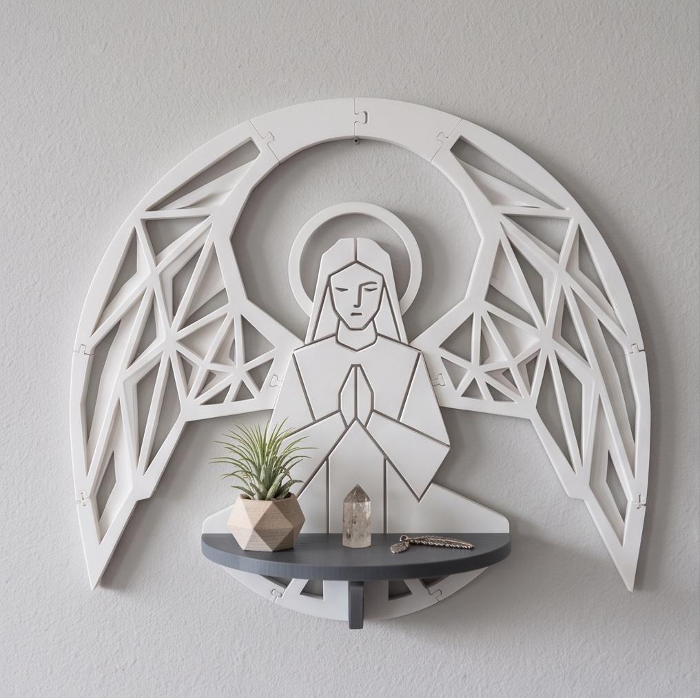 LV 3D Guardian Angel Wall Shelf | Christian Wall Decor | Floating Prayer Shelf | Geometric Angel Art