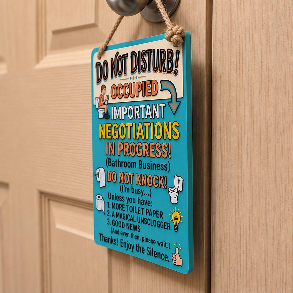 LV 3D Funny Bathroom Door Sign | Do Not Disturb Hanging Sign | Restroom Decor | Office Bathroom Sign | Gag Gift