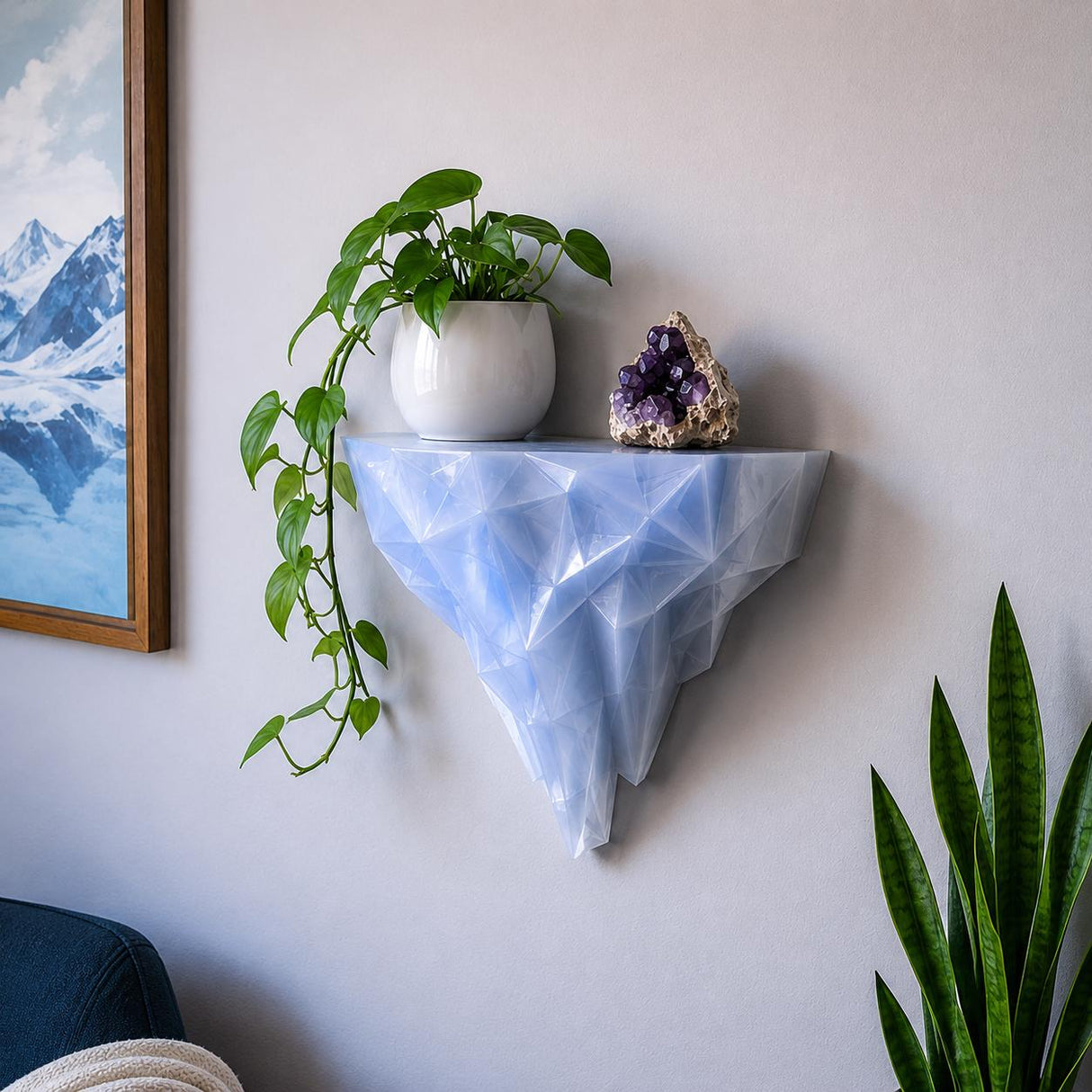 LV 3D Iceberg Wall Shelf | Geometric Floating Shelf | Crystal Ice Display Shelf | Modern Wall Decor | Polygon Shelf