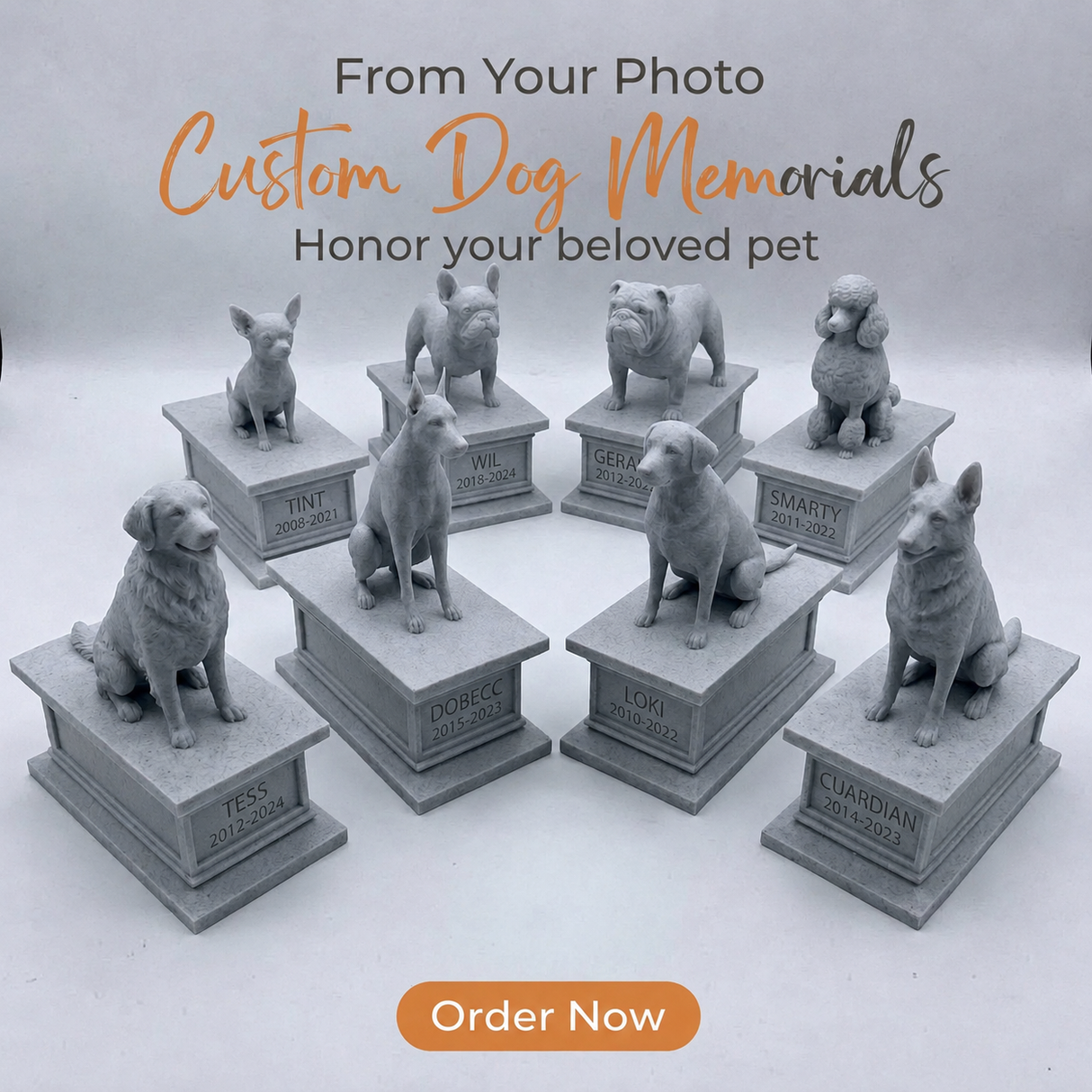 LV 3D Custom Dog Memorial Statue from Photo | Personalized Pet Loss Gift | Dog Urn with Ashes Drawer | Pet Remembrance Sculpture