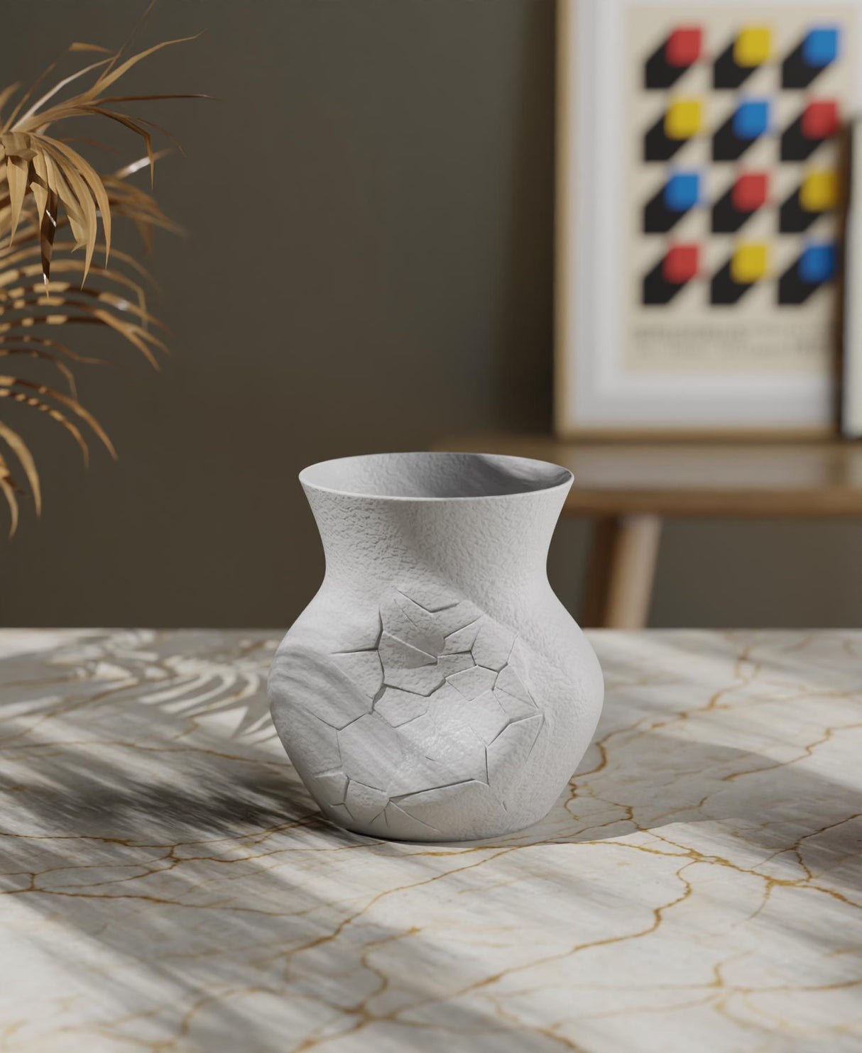 CollectiCraft Shattered Pottery Vase, Minimalist Cracked Texture Vase, Sculptural Kintsugi Inspired Home Decor - LV3DPrinting