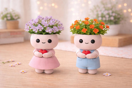 LV 3D Cute Couple Vase with Faux Flowers | 3D Printed Kawaii Flower Vase | Valentine Gift | Boy & Girl Decorative Vase - LV3DPrinting