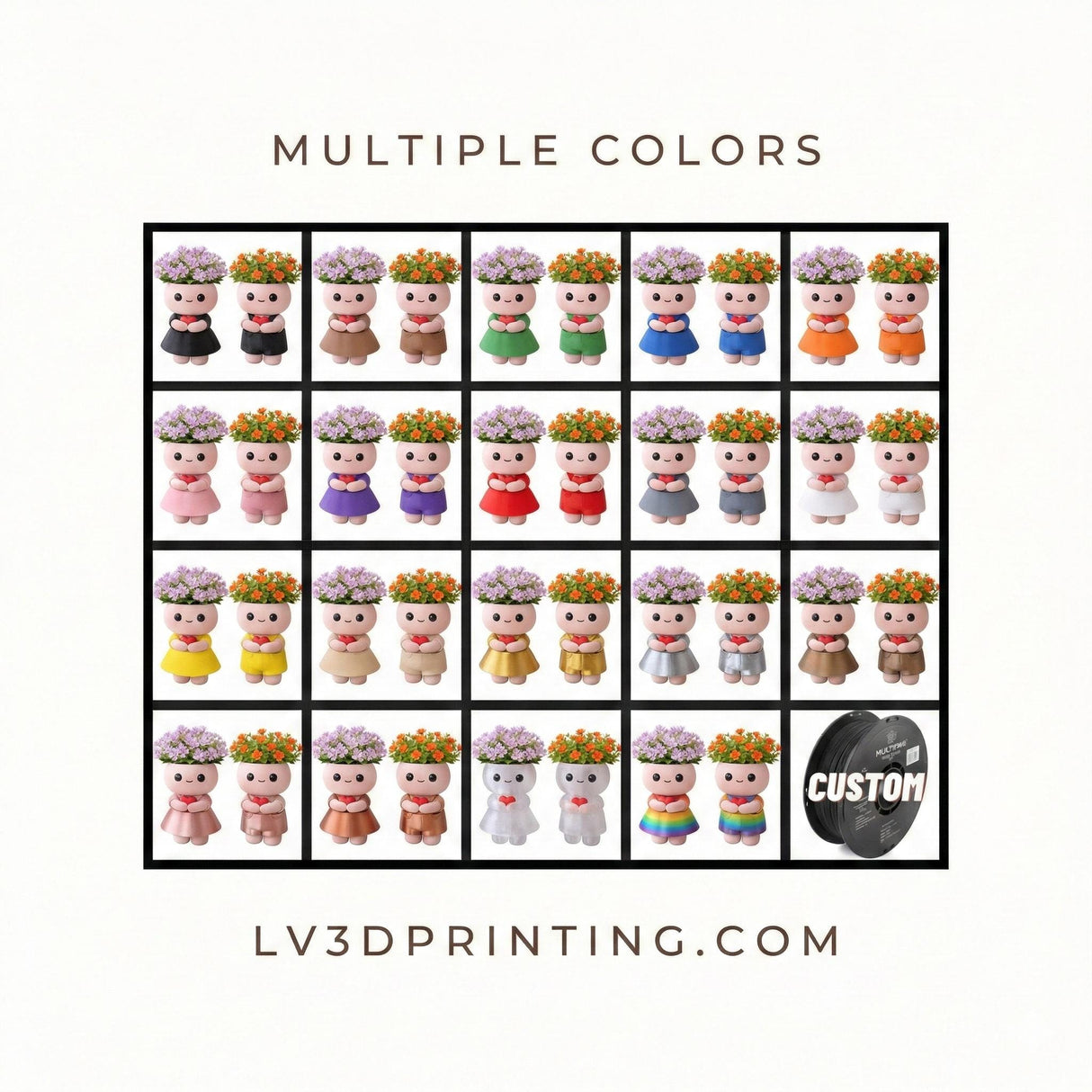 LV 3D Cute Couple Vase with Faux Flowers | 3D Printed Kawaii Flower Vase | Valentine Gift | Boy & Girl Decorative Vase - LV3DPrinting