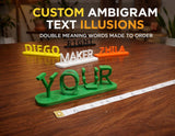 LV 3D Double Word Ambigram Desk Name Plaque | Personalized 3D Name Illusion Sign | Custom Desk Decor | Fun Gift for Her or Kids - LV3DPrinting
