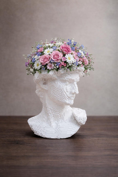 CollectiCraft Pixel David Vase, Modern Classical Sculpture Vase, Artistic Statue Flower Vase Decor - LV3DPrinting