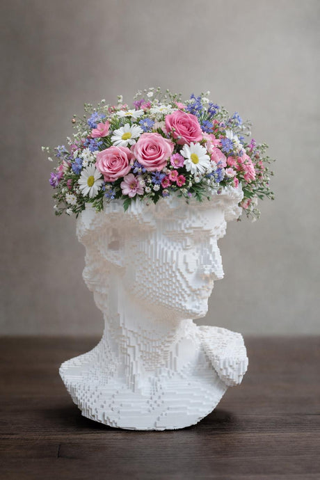 CollectiCraft Pixel David Vase, Modern Classical Sculpture Vase, Artistic Statue Flower Vase Decor - LV3DPrinting