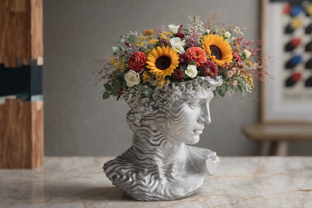 CollectiCraft David Wave Vase, Modern Classical Sculpture Vase, Textured Artistic Flower Vase Decor - LV3DPrinting