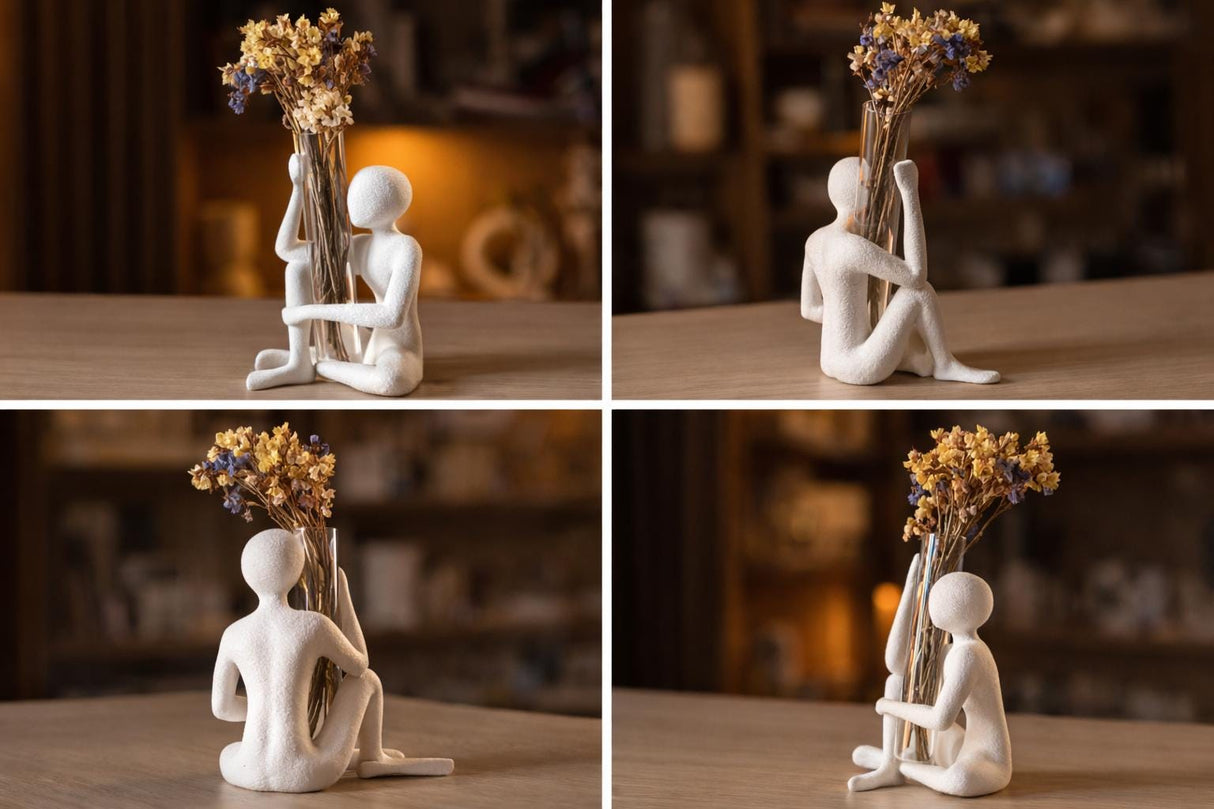 CollectiCraft Bloom Sculptural Figure Vase, Modern Minimalist Flower Vase with Glass Tube, Artistic Home Decor - LV3DPrinting