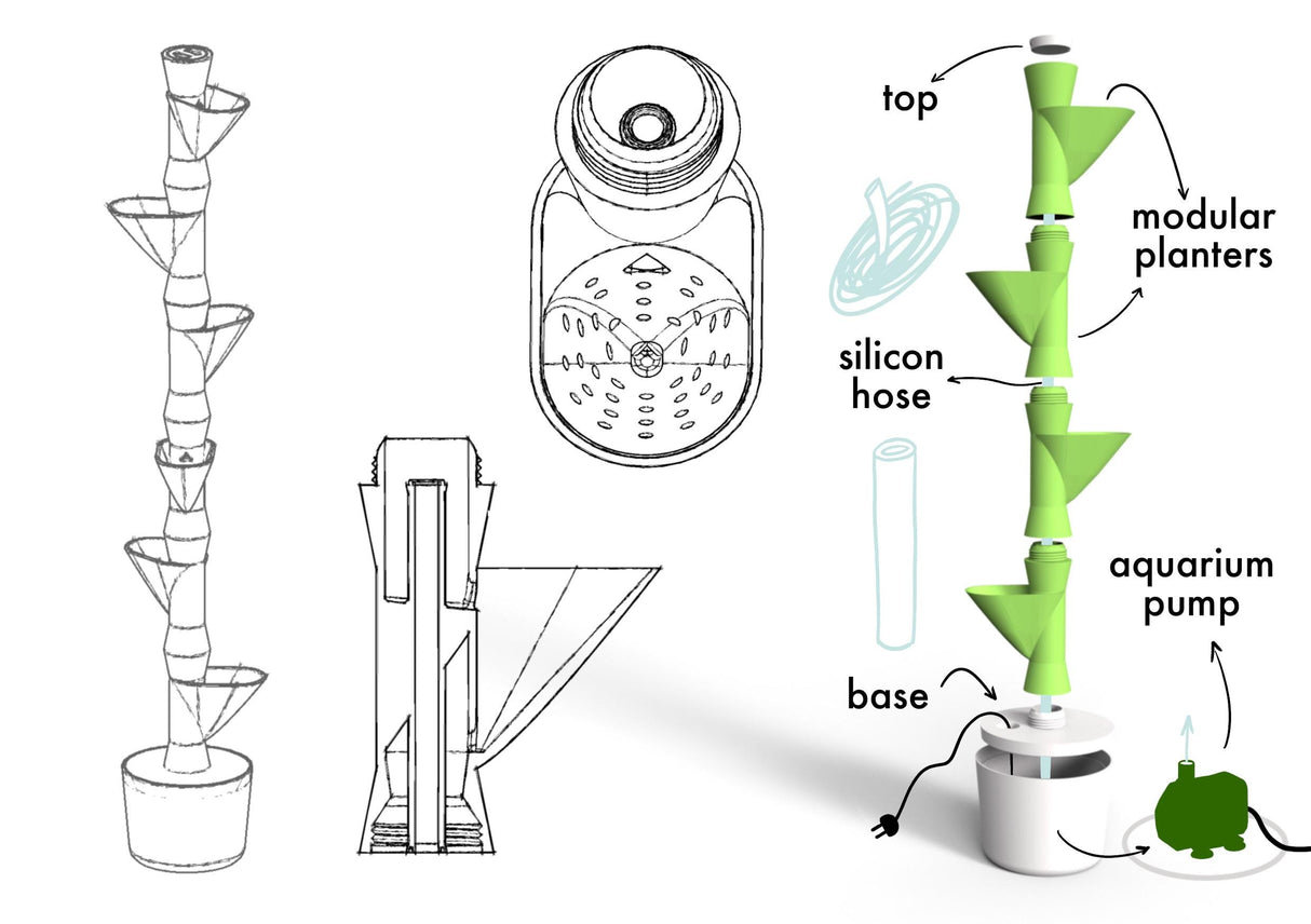 Creaserra Bambú Modular Hydroponic Tower | Vertical Indoor Garden | Stackable 3D Printed Hydroponic Planter | Modern Home Grow System - LV3DPrinting