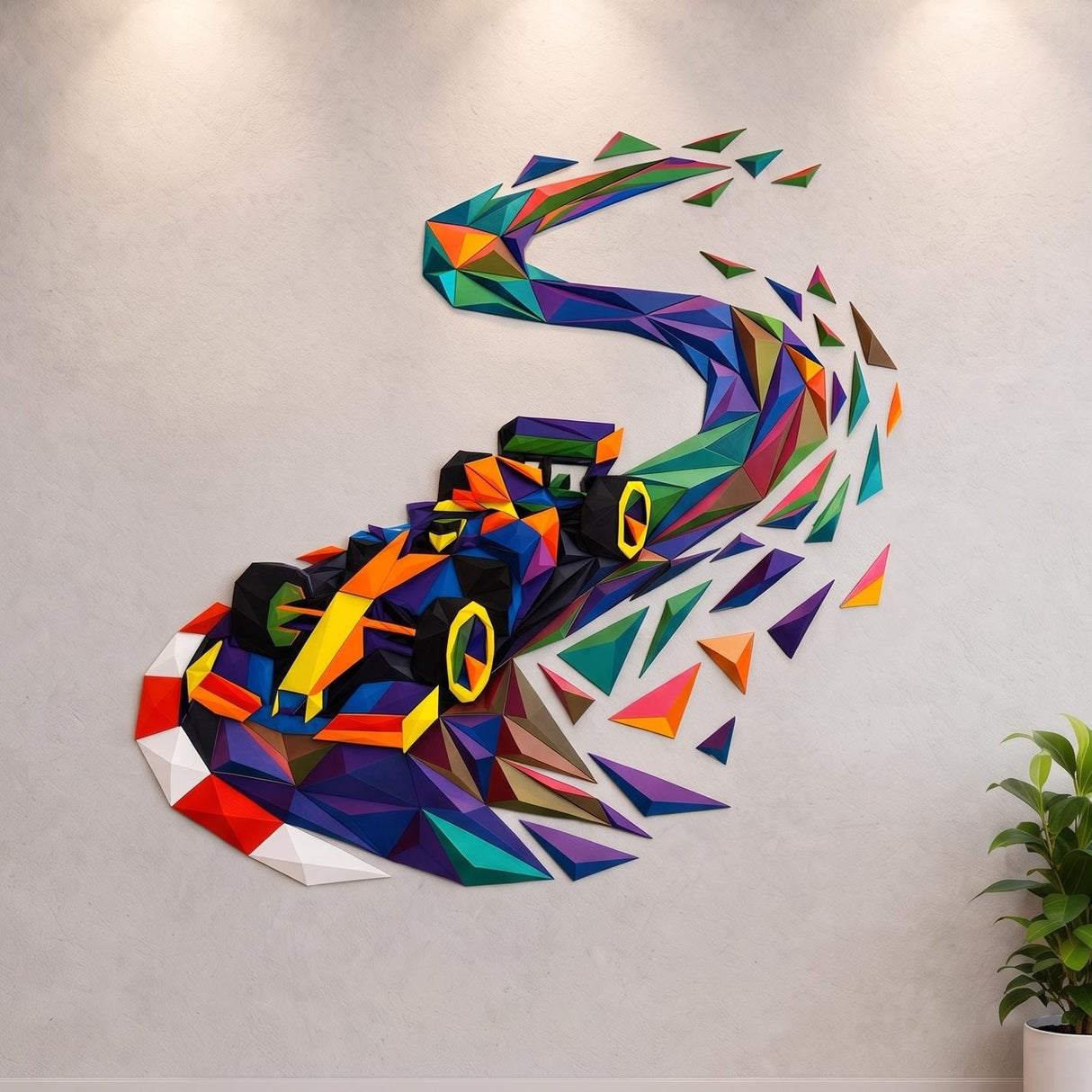 LV 3D F1 Race Car Polygon Wall Art, Formula Racing Decor, Low Poly 3D Printed Wall Sculpture, Motorsport Gift