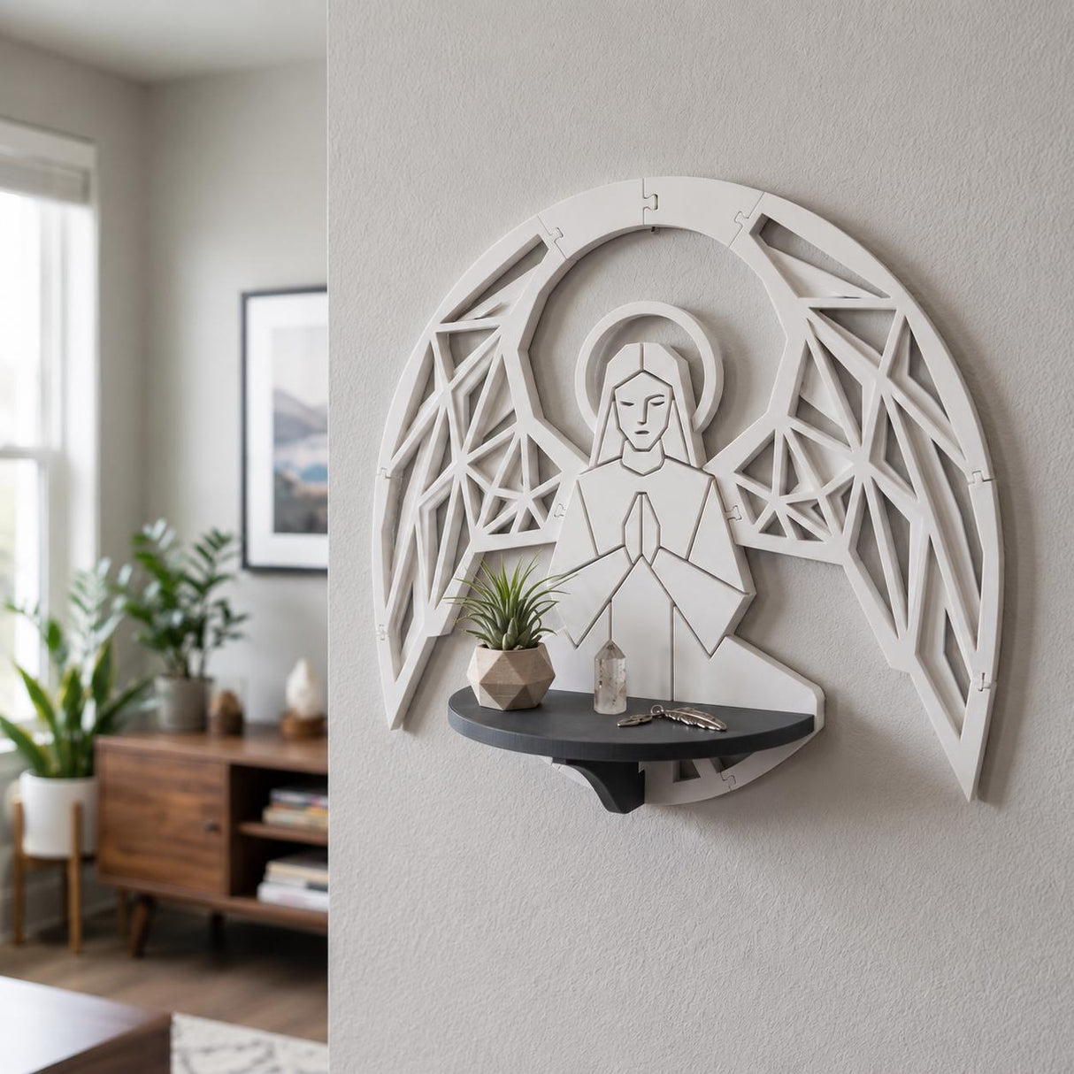 LV 3D Guardian Angel Wall Shelf | Christian Wall Decor | Floating Prayer Shelf | Geometric Angel Art