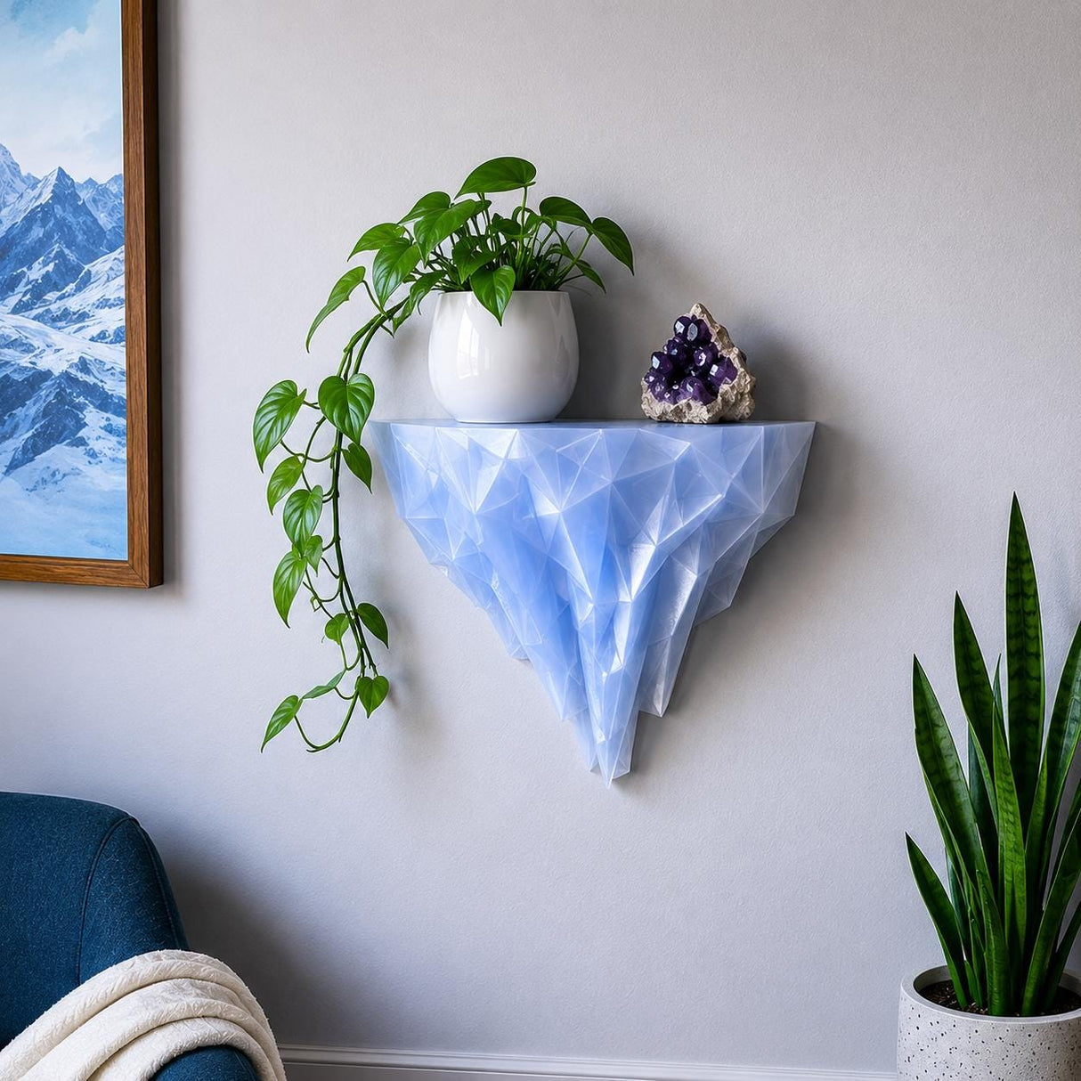 LV 3D Iceberg Wall Shelf | Geometric Floating Shelf | Crystal Ice Display Shelf | Modern Wall Decor | Polygon Shelf