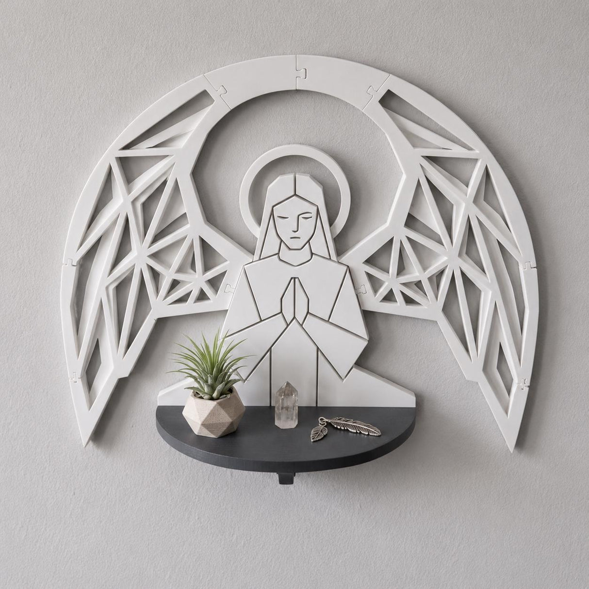 LV 3D Guardian Angel Wall Shelf | Christian Wall Decor | Floating Prayer Shelf | Geometric Angel Art
