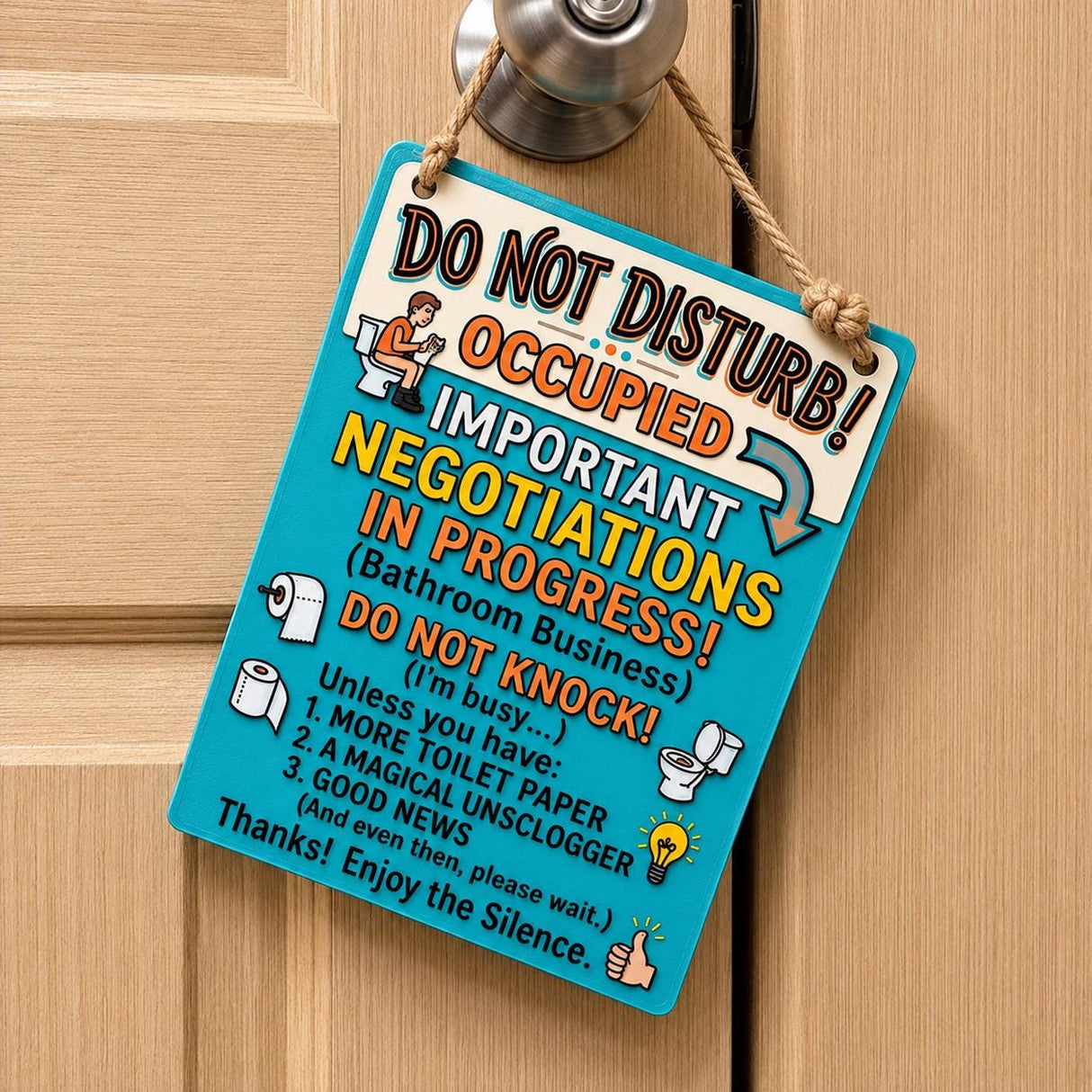 LV 3D Funny Bathroom Door Sign | Do Not Disturb Hanging Sign | Restroom Decor | Office Bathroom Sign | Gag Gift