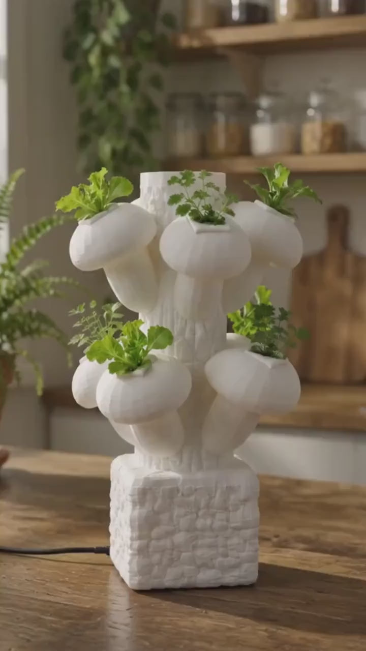 LV 3D Mini Stackable Hydroponic Mushroom System | Desktop Indoor Garden | 3D Printed Hydroponic Planter | Modern Herb Grow Kit