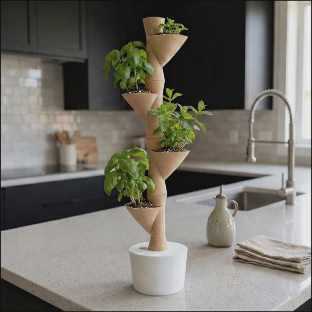 Creaserra Bambú Modular Hydroponic Tower | Vertical Indoor Garden | Stackable 3D Printed Hydroponic Planter | Modern Home Grow System