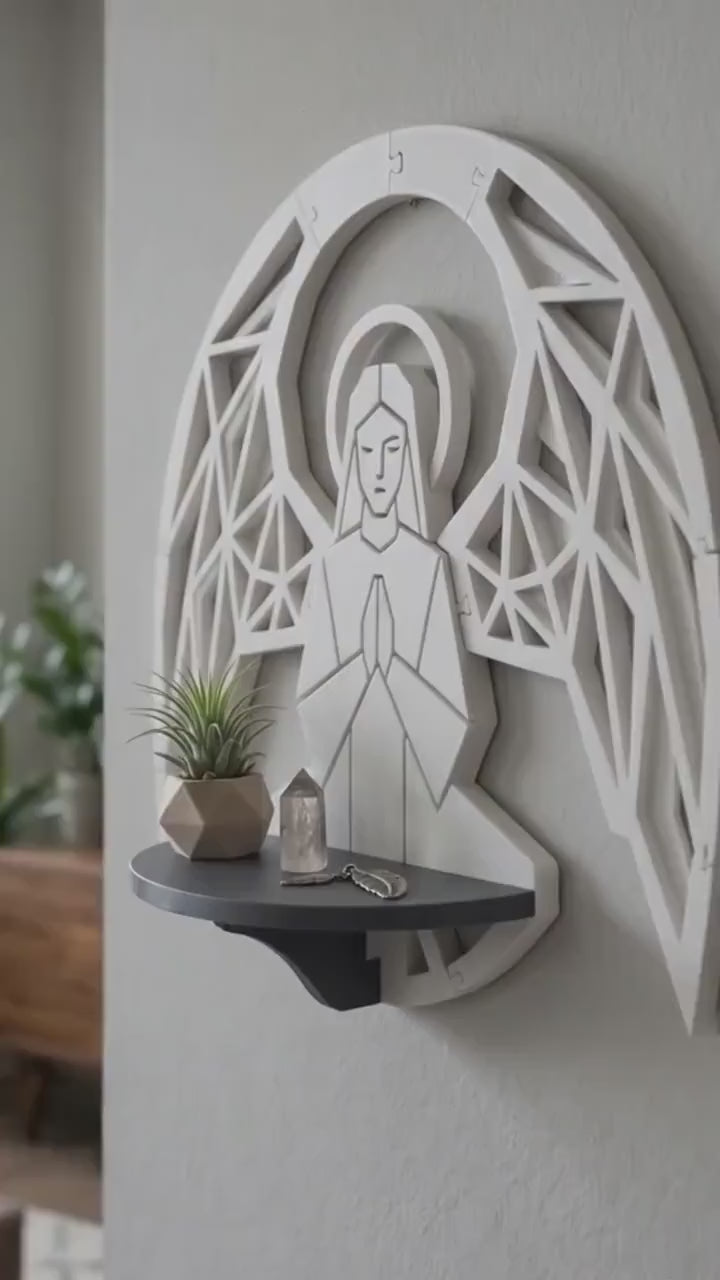 LV 3D Guardian Angel Wall Shelf | Christian Wall Decor | Floating Prayer Shelf | Geometric Angel Art